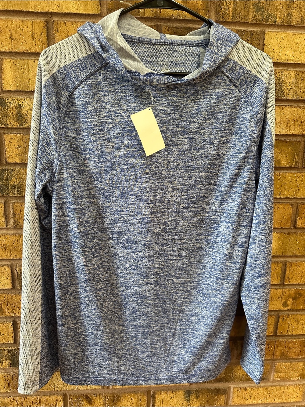 Men's Blue Heathered Hooded Long-Sleeve Pullover